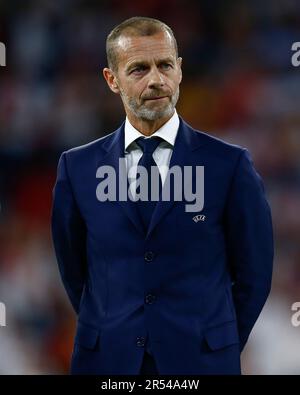 Sevilla, Spagna. 31st maggio, 2023. il presidente della UEFA Alexander Ceferin durante la partita della UEFA Europa League, la finale tra il Sevilla FC e l'AC Roma si è giocato allo stadio Puskas Arena il 31 maggio 2023 a Budapest, Ungheria. (Foto di Antonio Pozo/PRESSIN) Credit: PRESSINPHOTO SPORTS AGENCY/Alamy Live News Foto Stock