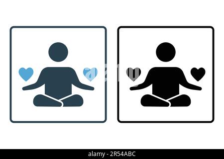 Icona meditazione. meditare con il cuore porre umano. icona relativa a vita sana, yoga, meditazione, relax. Design a icone solido. Semplice vecto Illustrazione Vettoriale