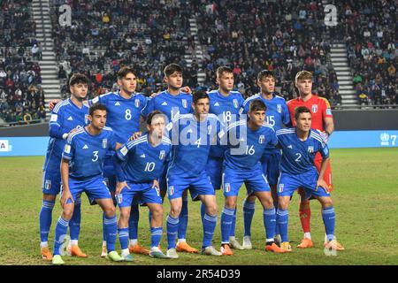 La Plata, Argentina, 31th maggio 2023, squadra d'Italia prima della partita del round di sedici mondiali FIFA U20 allo stadio Diego Armando Maradona (Photo: Néstor J. Beremblum) Foto Stock