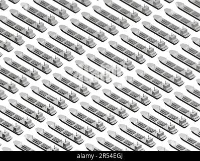 Sfondo con molte navi con contenitori isolati su sfondo bianco. Vista isometrica. 3D. Illustrazione vettoriale. Illustrazione Vettoriale