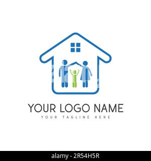 Casa di disegno del logo di cura della famiglia logotipo della persona della famiglia Illustrazione Vettoriale
