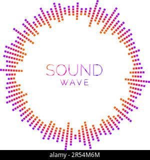 Visualizzazione radiale delle onde sonore. Concetto di equalizzatore del lettore musicale. Segnale audio circolare o elemento vibrante. Riconoscimento vocale. Epicentro, target, radar, icona e simbolo della radio. Vettore colorato Illustrazione Vettoriale