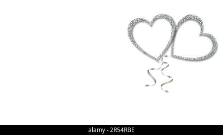 Bella struttura astratta di argento lucido cuore palloncini e nastri seebrist per felice San Valentino su uno sfondo bianco e copia sp Illustrazione Vettoriale