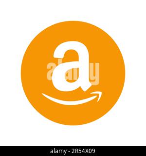 Vinnytsia, Ucraina - 16 maggio 2023. Logo sociale Amazon in stile piatto. L'icona dei social media può essere utilizzata per il Web, i dispositivi mobili e l'interfaccia utente. Icona iniziale di Amazon isol Illustrazione Vettoriale