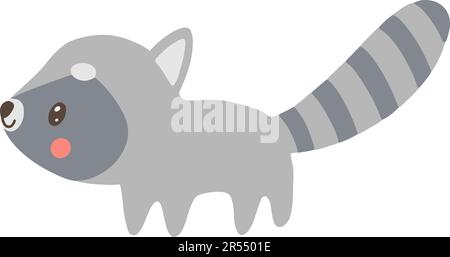 Adorabile raccoon in stile piatto. Illustrazione vettoriale. Illustrazione Vettoriale