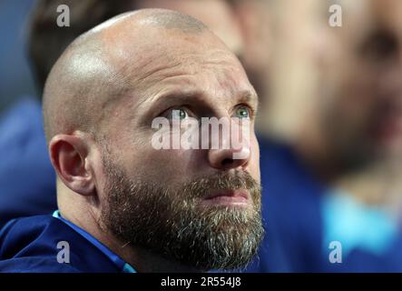 La Plata, Argentina, il 31 maggio 2023. L'allenatore capo dell'Inghilterra Ian Foster gesta prima della Coppa del mondo Argentina 2023 U-20 di sedici partite di calcio tra Inghilterra e Italia allo stadio Diego Armando Maradona di la Plata, in Argentina, il 31 maggio 2023. Foto Stock