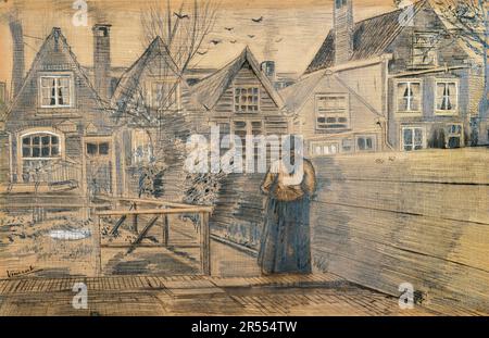 Vincent van Gogh, Case viste dalla finestra posteriore della Casa della Madre di Sien, disegno 1882 Foto Stock