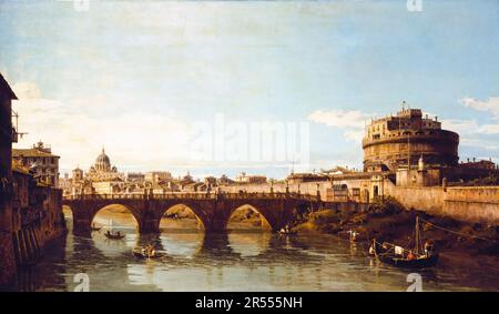 Veduta del Tevere a Roma con Castel Sant'Angelo, dipinto di Bernardo Bellotto, 1743-1744 Foto Stock