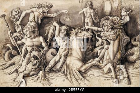 Andrea Mantegna, la Battaglia degli dei del Mare (la metà sinistra), incisa intorno al 1475 Foto Stock