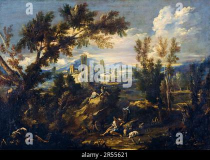 Alessandro Magnasco pittura, Paesaggio con Pastori, 1718-1725 Foto Stock