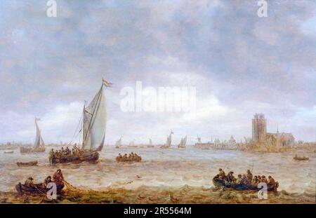 Jan van Goyen, bocca della Mosa, (Dordrecht), pittura paesaggio 1644 Foto Stock