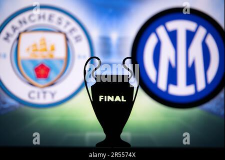 ISTANBUL, TURCHIA, 31 MAGGIO 2023: Storica finale della UEFA Champions League 2023: Manchester City (ENG) vs Inter Milan (ITA) gareggiano per la supremazia a del calcio Foto Stock