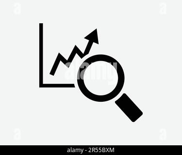 Icona Chart Analysis (analisi grafico). Statistiche Business Finance Research Growth Sales Magnify Glass Sign Symbol Black Artwork Graphic Illustration Clipart EPS Vector Illustrazione Vettoriale