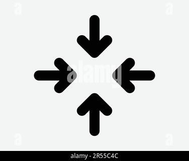 Quattro frecce che puntano sull'icona. Direzione Centro posizione punto di incontro Zoom out segno simbolo grafico Illustrazione Clipart EPS vettore Illustrazione Vettoriale
