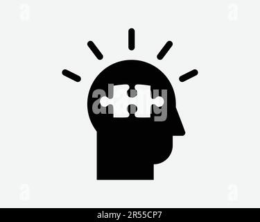 Icona risoluzione dei problemi. Puzzle Brain Mind Games intellect Smart Think Plan Strategy Sign Symbol Black Artwork Graphic Illustration Clipart EPS Vector Illustrazione Vettoriale