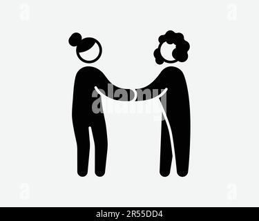 Icona della stretta di mano delle donne. Accordo fedeltà saluto saluto contratto accordo di partenariato Female segno simbolo Nero illustrazione grafica Clipart EPS vettore Illustrazione Vettoriale