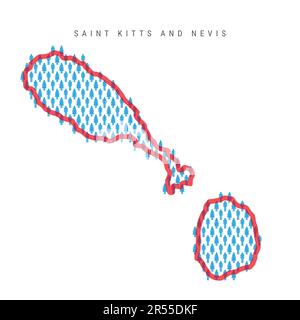 Mappa della popolazione di Saint Kitts e Nevis. Stick figure persone mappa con grassetto rosso traslucido confine paese. Modello di icone uomo e donna. Isolato Vect Illustrazione Vettoriale