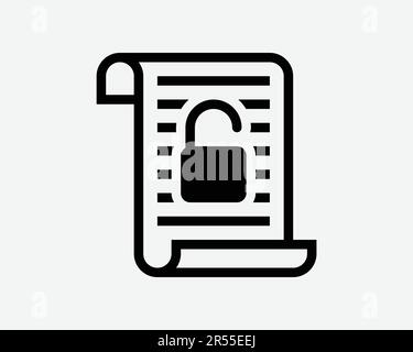 Sbloccare l'icona Scorri documento. Segreto di sicurezza Open Access Password Privacy Safe Text Sign Symbol Black Artwork Graphic Illustration Clipart EPS Vector Illustrazione Vettoriale