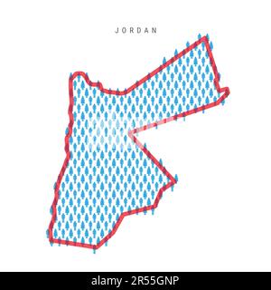Mappa della popolazione della Giordania. Stick figure Hashemite Regno di Giordania popolazione mappa con grassetto rosso traslucido paese confine. Modello di icone uomo e donna. Illustrazione Vettoriale