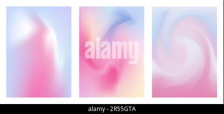 Set di sfondi sfumati. Modello grafico iridescente per volantino, poster, banner, app mobile. Gradiente di ologramma minimo e vibrante. Vettore Illustrazione Vettoriale