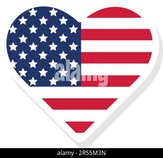 Bandiera degli Stati Uniti d'America in forma di cuore su sfondo bianco. Vettore Illustrazione Vettoriale