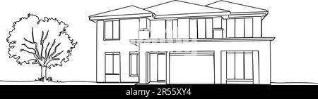 disegno continuo a linea singola di casa singola di lusso, disegno vettoriale di arte di linea Illustrazione Vettoriale
