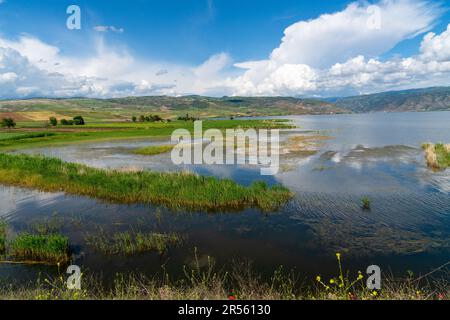 Il fiume Rosso (Kizilirmak in turco) un tempo conosciuto come Halys intorno alla città di Cankiri e Corum, Turchia Foto Stock