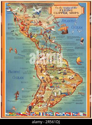 Pan American Airways Corporation - America Latina, Flying Clipper Ships, rotte. Illustrazione di Thompson 1941 Foto Stock