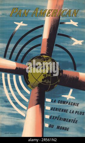 Poster Vintage Travel Pan American . La compagnie. Aerienne la Plus. Sperimentale. Du Monde. Horton - Sandiford 1950 Foto Stock