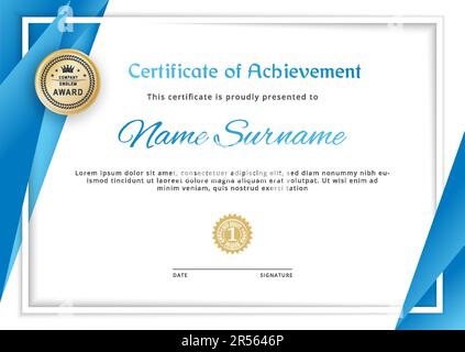 Bordo della linea bianca del certificato. Triangoli a gradiente blu su sfondo bianco. Certificato vuoto, illustrazione del vettore Illustrazione Vettoriale