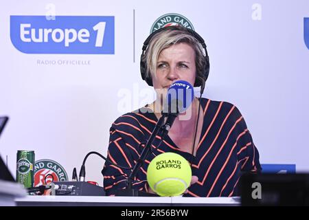 Celine Geraud (radio Europa 1) durante il torneo di tennis French Open, Grand Slam del 31 maggio 2023 allo stadio Roland Garros di Parigi, Francia. Foto Victor Joly / DPPI - Foto: Victor Joly/DPPI/LiveMedia Foto Stock