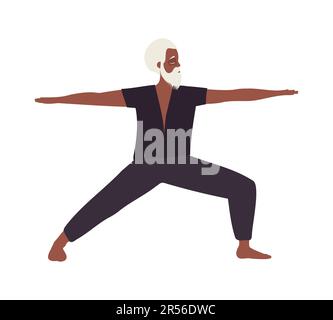 Vecchio uomo nero anziano che fa la posa di yoga Illustrazione Vettoriale