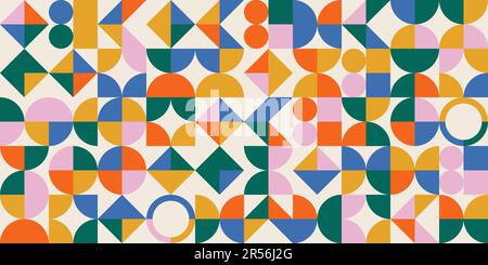 Geometria sfondo Bauhaus colorato con forma e figura semplici. Disegno minimalista astratto in stile scandinavo per banner web, business Illustrazione Vettoriale