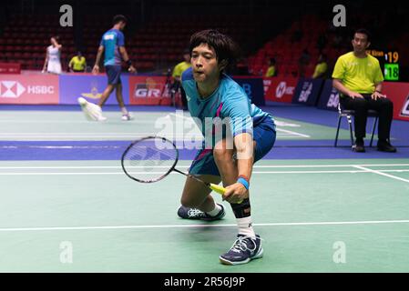 Bangkok, Thailandia. 01st giugno, 2023. Ashmita Chaliha of India gioca contro Carolina Marin di Spagna durante il Badminton Women's single nel Thailand Open 2023 presso lo Stadio al coperto Huamark. Carolina Marin ha vinto su Ashmita Chaliha 2-0 (21:18, 21:13) Credit: SOPA Images Limited/Alamy Live News Foto Stock