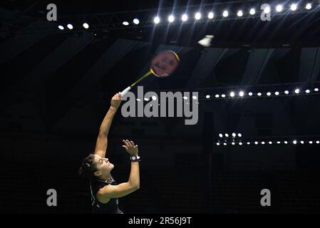 Bangkok, Thailandia. 01st giugno, 2023. Carolina Marin di Spagna gioca contro Ashmita Chaliha dell'India durante il singolo femminile di Badminton nel Thailand Open 2023 allo stadio indoor di Huamark. Carolina Marin ha vinto su Ashmita Chaliha 2-0 (21:18, 21:13) Credit: SOPA Images Limited/Alamy Live News Foto Stock