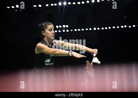 Bangkok, Thailandia. 01st giugno, 2023. Carolina Marin di Spagna gioca contro Ashmita Chaliha dell'India durante il singolo femminile di Badminton nel Thailand Open 2023 allo stadio indoor di Huamark. Carolina Marin ha vinto su Ashmita Chaliha 2-0 (21:18, 21:13) Credit: SOPA Images Limited/Alamy Live News Foto Stock