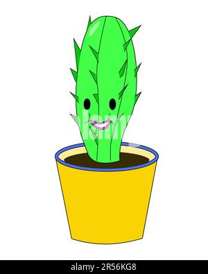 carino cactus verde brillante in una pentola gialla Illustrazione Vettoriale