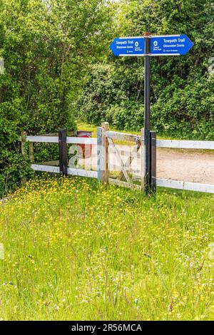 L'alzaia Trail accanto al canale di Gloucester e Sharpness al villaggio Severnside di Frampton su Severn, Gloucestershire, Inghilterra UK Foto Stock