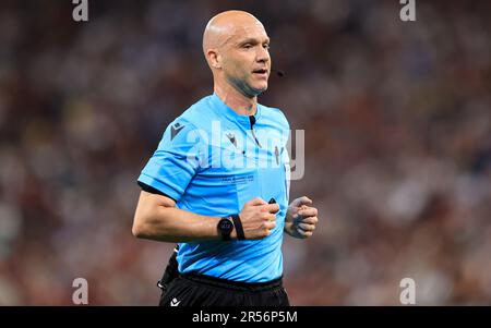 Budapest, 31 maggio 2023: Arbitro inglese Anthony Taylor durante la finale di UEFA Europa League tra il Sevilla FC e AS Roma allo stadio Puskás Aréna di Budapest, il 31 maggio 2023. Photo by, Kredit: Gabriella Barbara, Alamy Live News Foto Stock