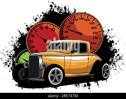 Illustrazione vettoriale di Vintage Hot Rod con cruscotto Illustrazione Vettoriale