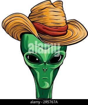 Testa alien cowboy logo vettoriale Illustrazione Vettoriale