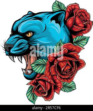 Illustrazione di Panther con fiore di rose Illustrazione Vettoriale