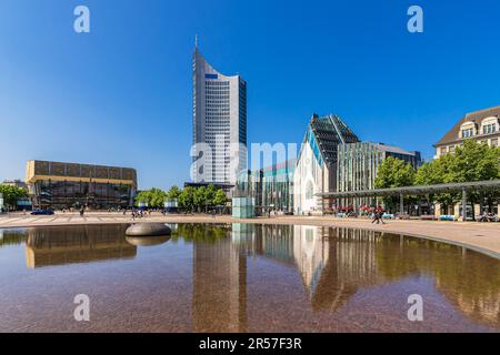 Vista su Piazza Augustusplatz nella città di Lipsia. Foto Stock