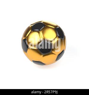 Calcio d'oro, pallone da calcio o pallamano su sfondo bianco, rendering 3D Foto Stock