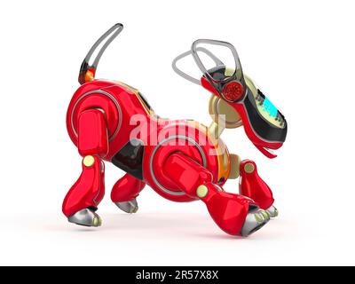 sta per atterrare il cartone animato del cane cyber, illustrazione 3d Foto Stock