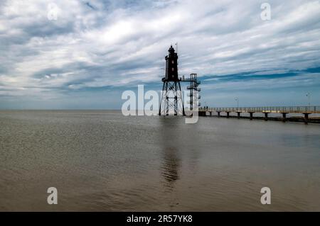 Faro Oberiversand, Dorum-Neufeld, comune di Wurster Mare del Nord costa, distretto di Cuxhaven, bassa Sassonia Wadden Mare National Park, bassa Foto Stock