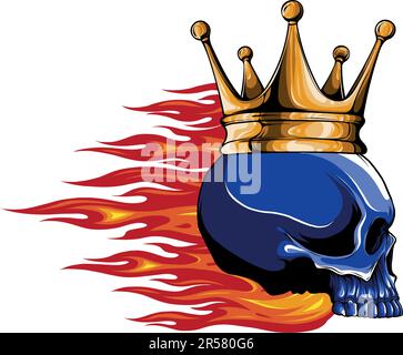 illustrazione vettoriale del cranio con corona e fiamme Illustrazione Vettoriale