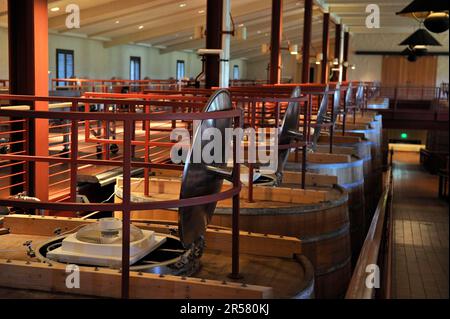 Fermentazione in legno di quercia di barili, Robert Mondavi Winery, Napa Valley, California, Stati Uniti d'America Foto Stock