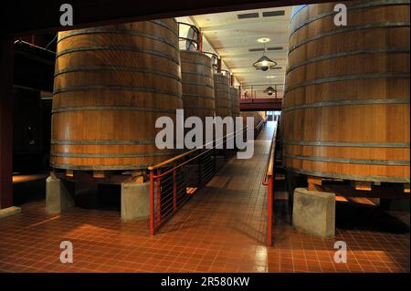Fermentazione in legno di quercia di barili, Robert Mondavi Winery, Napa Valley, California, Stati Uniti d'America Foto Stock