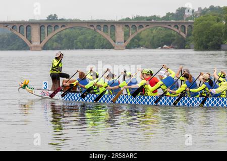 Washington, DC - i draghi fuori vista, una squadra di atleti non vedenti e ipovedenti, partecipano al DC Dragon Boat Festival sul Potomac R. Foto Stock